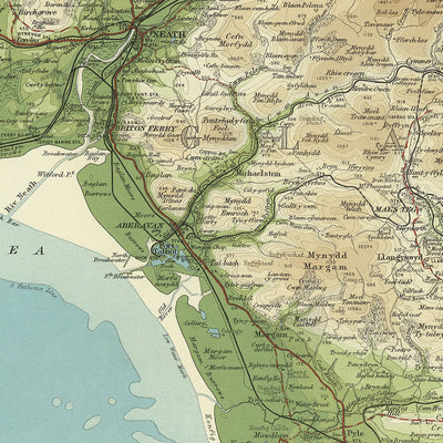 Alte OS-Karte von Swansea, Südwales von Bartholomew, 1901: Swansea, Neath, Carmarthen, Brecon, Tawe, Brecon Beacons