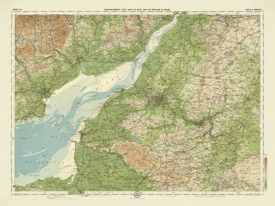 Old OS Map of Bath & Bristol, Somerset by Bartholomew, 1901: Mendip Hills, Cardiff, Cheddar Gorge