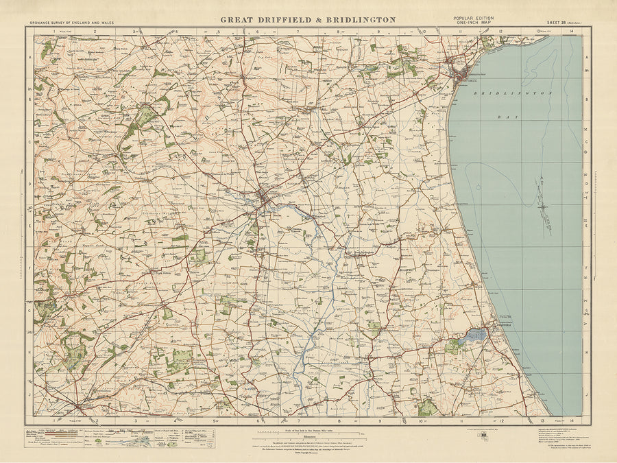 Old Ordnance Survey Map, Sheet 28 - Gt Driffield & Bridlington, 1925: Hornsea, Nafferton, Skipsea, Market Weighton, Hutton Cranswick