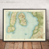 Vecchia mappa OS di Kintyre, Isola di Arran e Lower Clyde di Bartholomew, 1901: Mull, Brodick, Goat Fell, Fiume Clyde, Campbeltown 