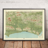 Ancienne carte OS du Sussex par Bartholomew, 1901 : Brighton, Hastings, South Downs, château d'Arundel, Beachy Head 