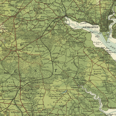 Old OS Map of New Forest & Isle of Wight, Hampshire by Bartholomew, 1901: Southampton, Bournemouth, Poole Harbour, Carisbrooke Castle, Needles Rocks