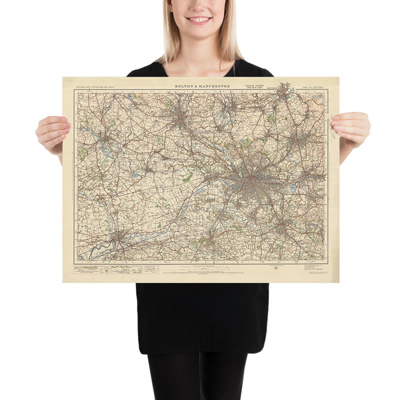 Old Ordnance Survey Map, Sheet 36 - Bolton & Manchester, 1925: Warrington, Wigan, Oldham, Rochdale, Bury