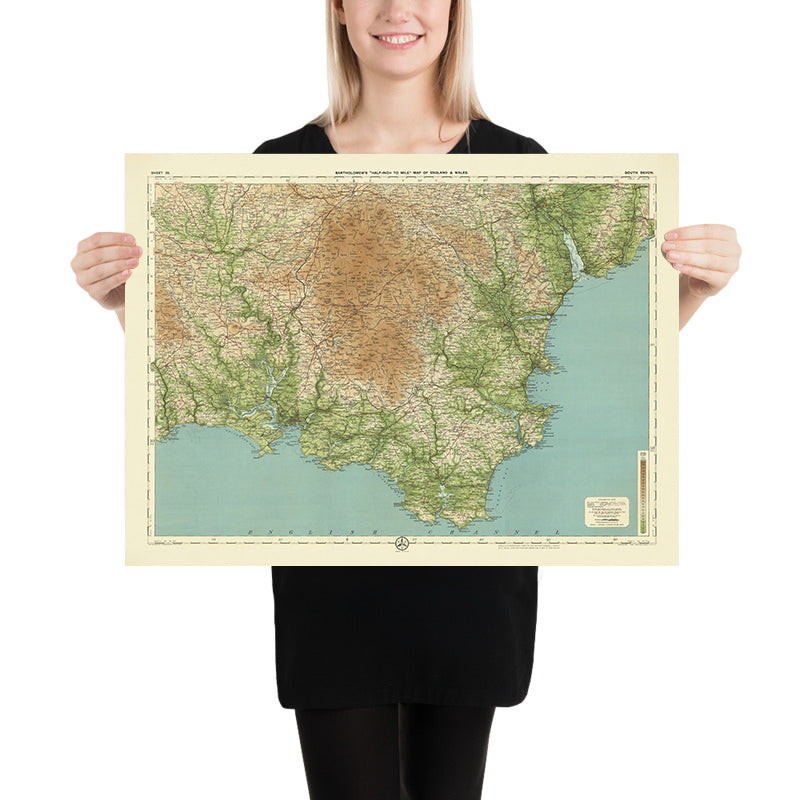 Antiguo mapa OS del sur de Devon por Bartholomew, 1901: Exeter, Torquay, Dartmoor, Estuario de Exe, Punto de inicio, Torbay