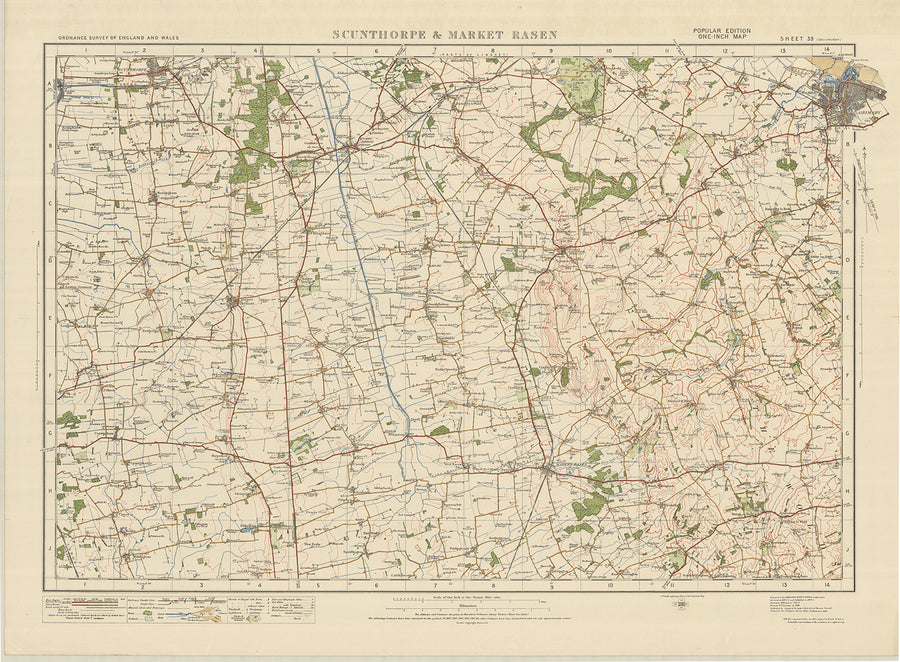 Old Ordnance Survey Map, Sheet 39 - Scunthorpe & Market Rasen, 1925: Brigg, Caistor, Kirton in Lindsey, Grimsby, Lincolnshire Wolds AONB