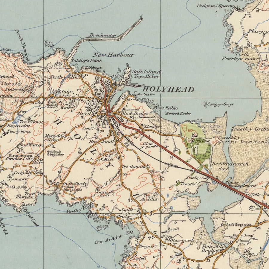 Old Ordnance Survey Map, Sheet 41 - Anglesey, 1925: Bangor, Caernarfon, Holyhead, Amlwch, Beaumaris