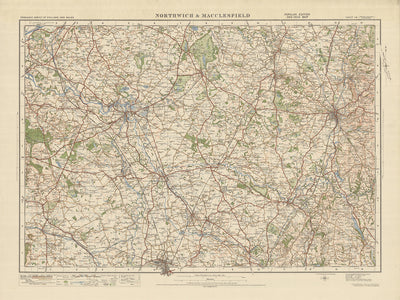 Carte Old Ordnance Survey, feuille 44 - Northwich & Macclesfield, 1925 : Knutsford, Crewe, Macclesfield, Wilmslow, Winsford