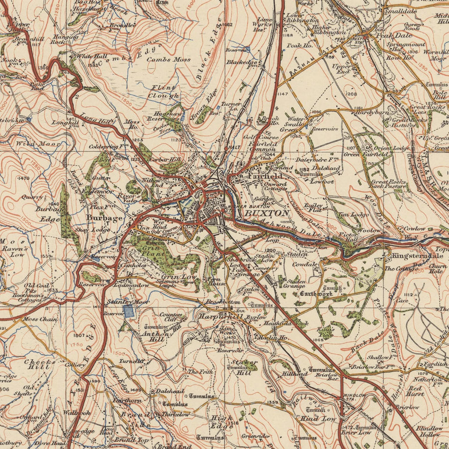 Old Ordnance Survey Map, Sheet 45 - Buxton & Matlock, 1925: Leek, Chesterfield, Bakewell, Chapel-en-le-Frith, and Peak District National Park