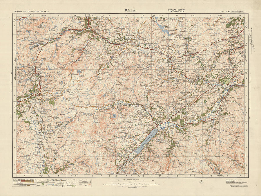 Old Ordnance Survey Map, Sheet 50 - Bala, 1925: Corwen, Blaenau Ffestiniog, Trawsfynydd, Coed y Brenin Forest Park, Eryri National Park (Snowdonia)