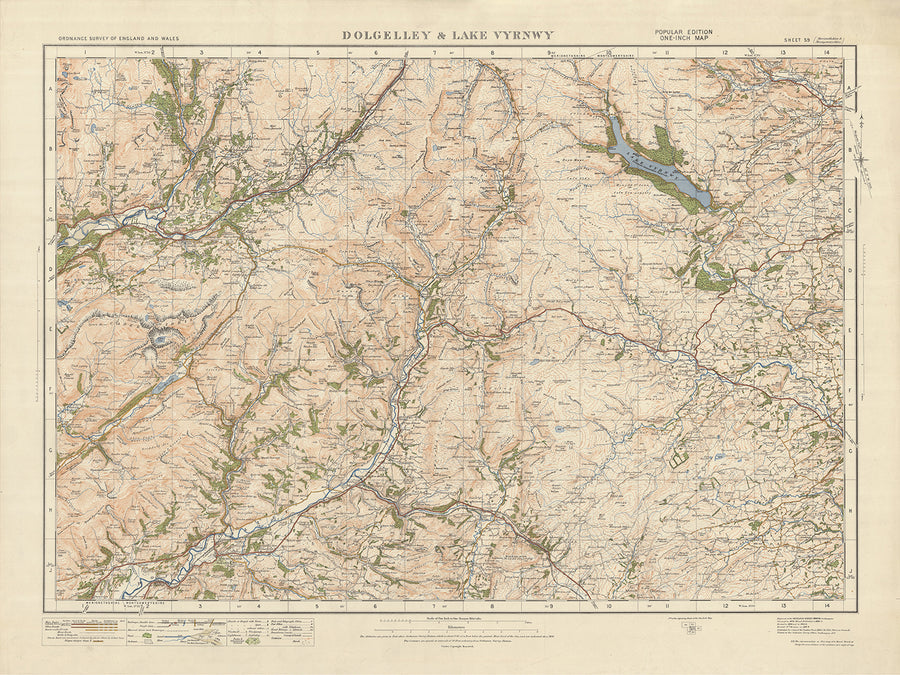 Old Ordnance Survey Map, Sheet 59 - Dolgelly & Lake Vyrnwy, 1925: Machynlleth, Corris, Aberangell, Coed y Brenin Forest Park, Eryri National Park