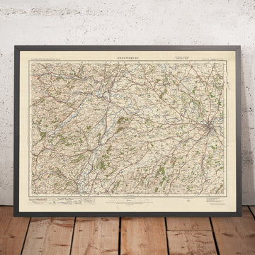 Mapa de Old Ordnance Survey, hoja 60 - Shrewsbury, 1925: Welshpool, Llanfyllin, Llanrhaeadr-ym-Mochnant, Llanfair Caereinion, Shropshire Hills AONB