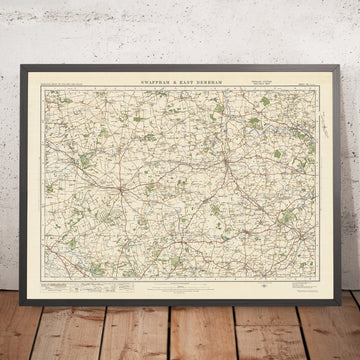 Mapa de Old Ordnance Survey, hoja 66 - Swaffam y East Dereham, 1925: Watton, Wymondham, Attleborough, Reepham, Oxburgh Estate