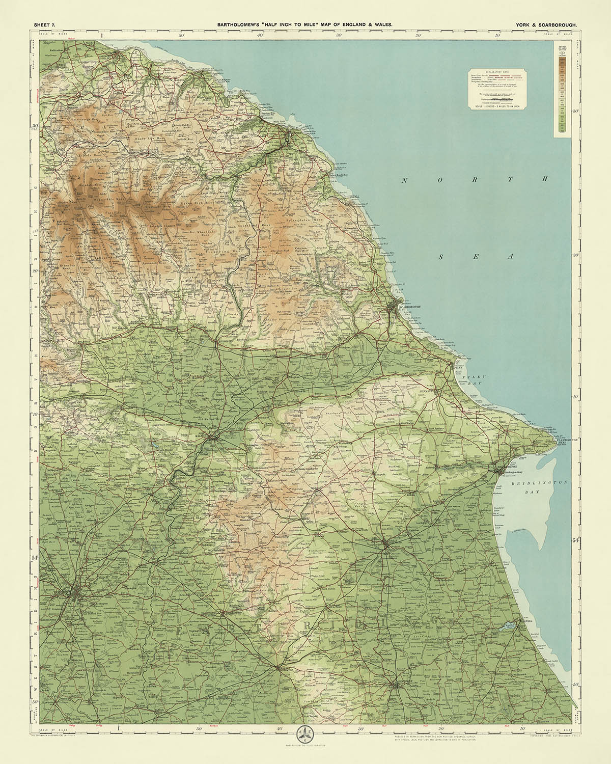 Antiguo mapa OS de York y Scarborough, Yorkshire por Bartholomew, 1901: York, Scarborough, N. York Moors, Ouse, Castle Howard, Flamborough