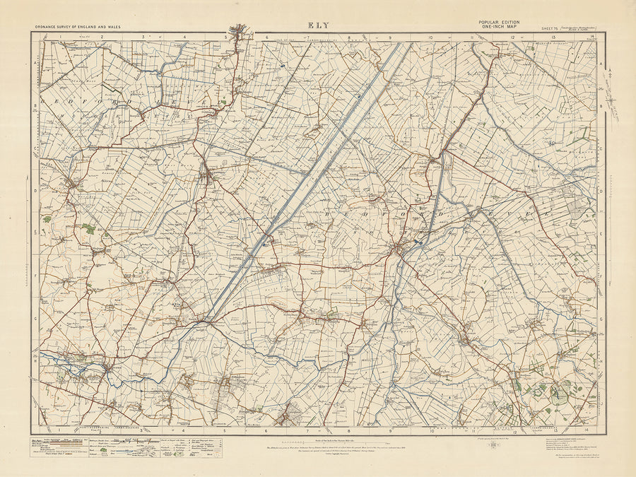 Alte Ordnance Survey-Karte, Blatt 75 - Ely, 1925: Soham, Ramsey, St Ives, Chatteris, March 