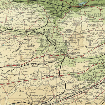 Antiguo mapa OS de Edimburgo, Midlothian por Bartholomew, 1901: Edimburgo, Pentland Hills, Arthur's Seat, Holyrood Park, Castillo de Edimburgo, Palacio Linlithgow