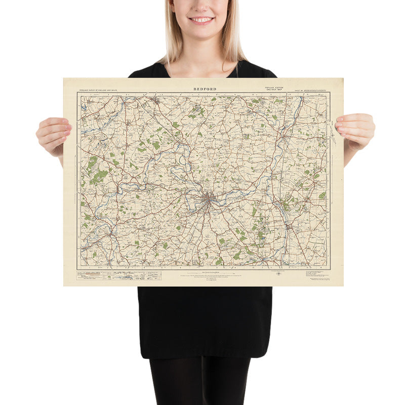 Mapa de Old Ordnance Survey, hoja 84 - Bedford, 1925: St Neots, Biggleswade, Sandy, Newport Pagnell, Rushden