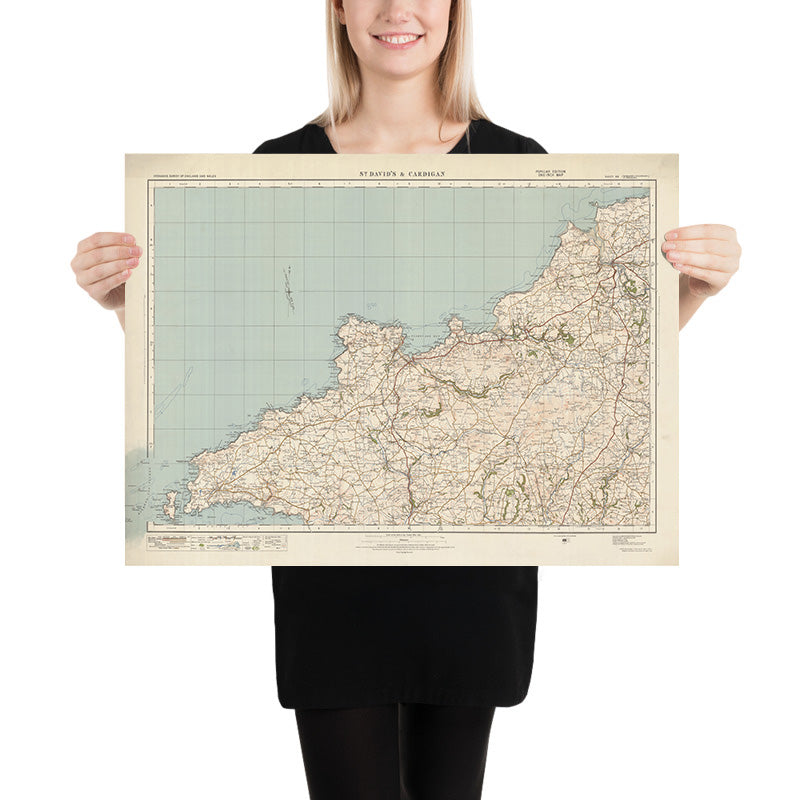 Carte Old Ordnance Survey, feuille 88 - St. Davids & Cardigan, 1925 : Fishguard, Newport, Letterston, l&