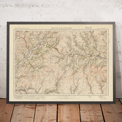 Mapa de Old Ordnance Survey, hoja 90 - Brecon & Llandovery, 1925: Llangadog, Llanwrda, Glanaman, Centro Nacional Showcaves de Gales, Parque Nacional Bannau Brycheiniog