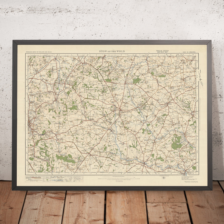 Alte Ordnance Survey-Karte, Blatt 93 - Stow on the Wold, 1925: Moreton-in-Marsh, Chipping Norton, Bourton-on-the-Water, Witney, Cotswolds AONB 