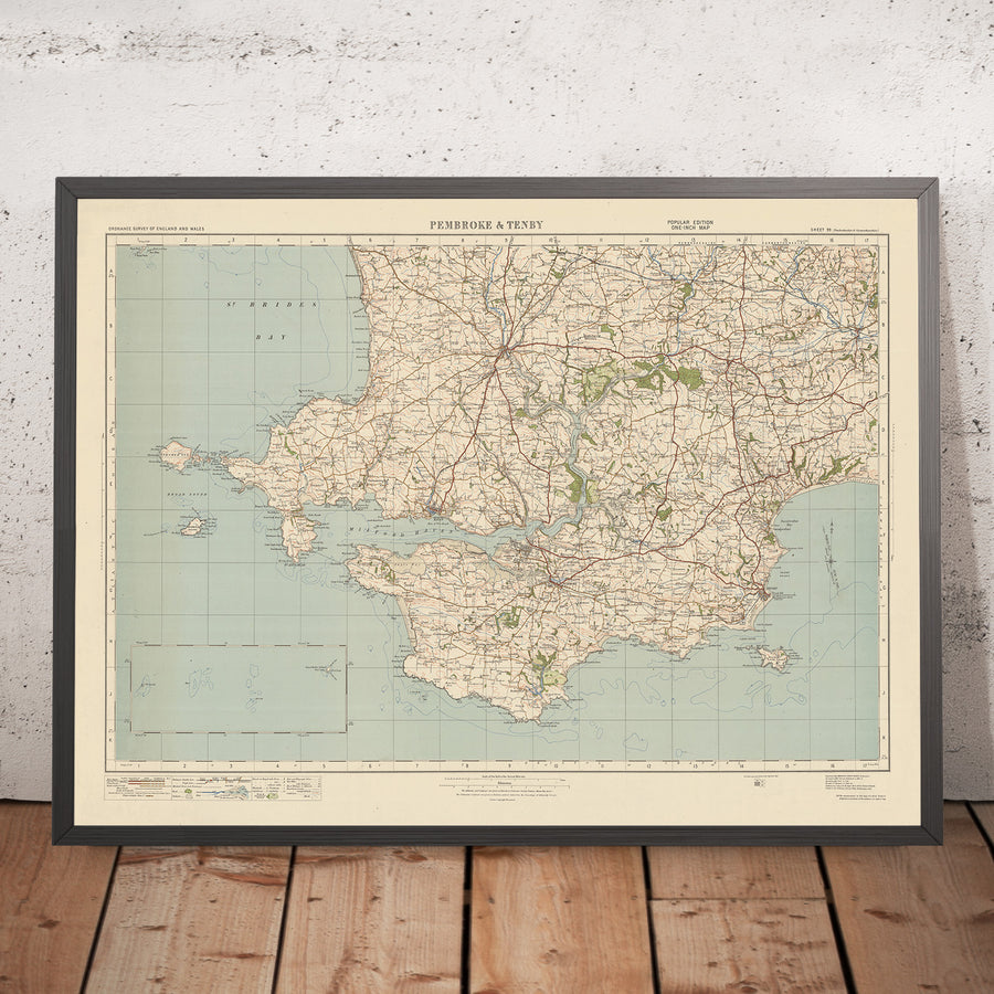 Mapa de Old Ordnance Survey, hoja 99 - Pembroke & Tenby, 1925: Neyland, Milford Haven, Haverfordwest, Narberth, Parque Nacional de la Costa de Pembrokshire