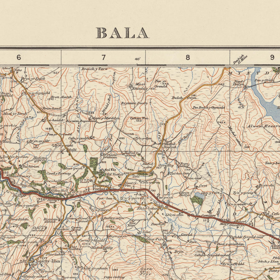 Old Ordnance Survey Map, Sheet 50 - Bala, 1925: Corwen, Blaenau Ffestiniog, Trawsfynydd, Coed y Brenin Forest Park, Eryri National Park (Snowdonia)