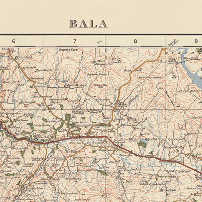 Mapa de Old Ordnance Survey, Hoja 50 - Bala, 1925: Corwen, Blaenau Ffestiniog, Trawsfynydd, Coed y Brenin Forest Park, Parque Nacional Eryri (Snowdonia)