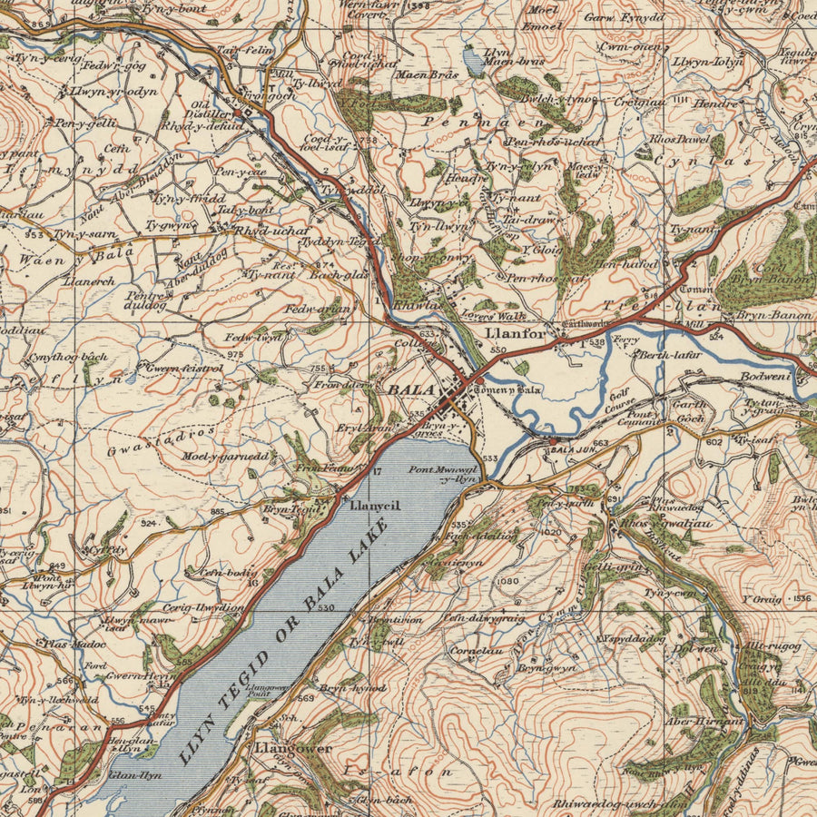 Old Ordnance Survey Map, Sheet 50 - Bala, 1925: Corwen, Blaenau Ffestiniog, Trawsfynydd, Coed y Brenin Forest Park, Eryri National Park (Snowdonia)