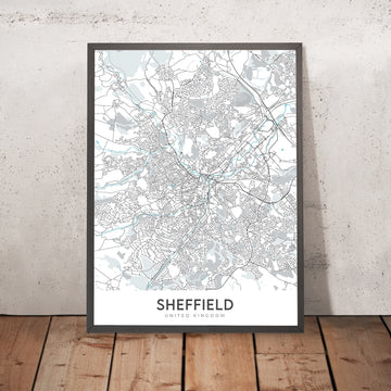 Modern City Map of Sheffield, UK: City Centre, Sheffield Cathedral, Weston Park, A61, M1