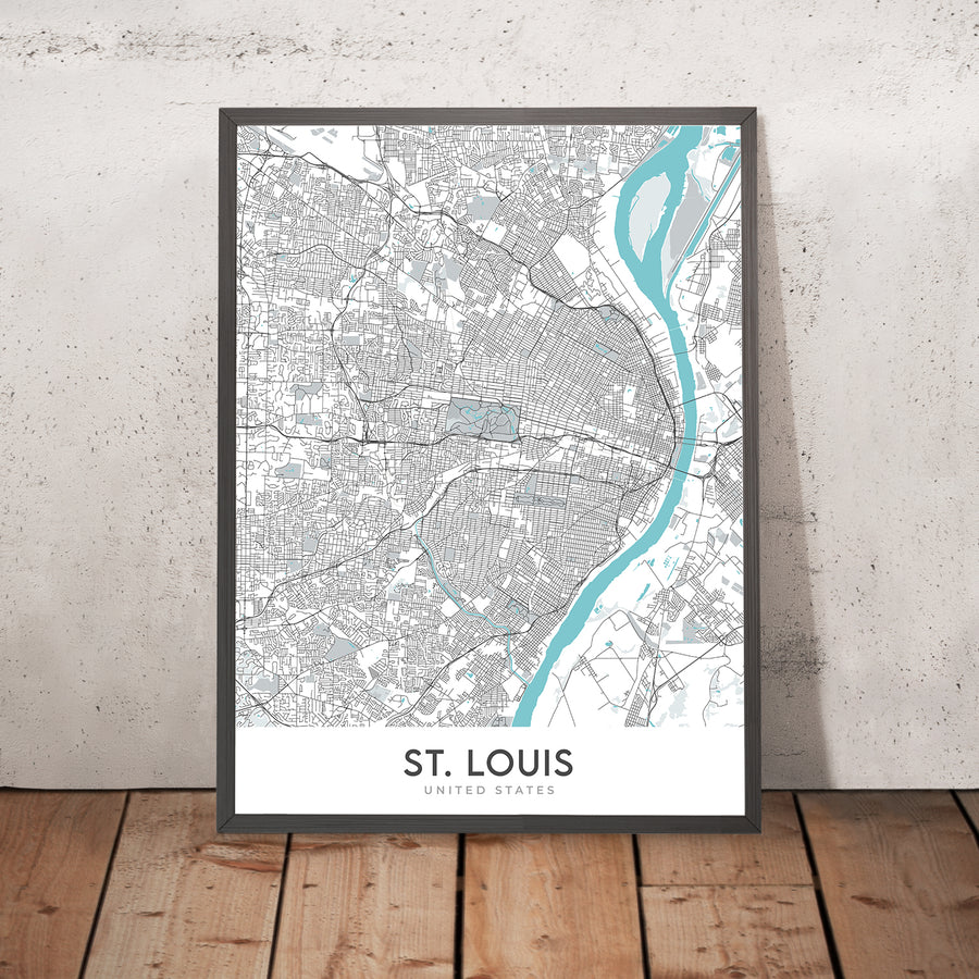 Moderne Stadtkarte von St. Louis, MO: Gateway Arch, Busch Stadium, Forest Park, Soulard, Central West End 