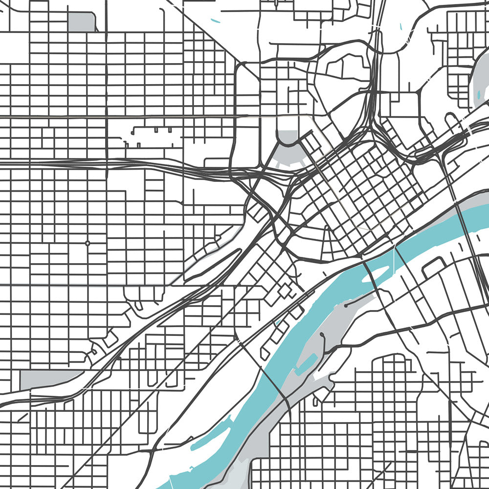 Mapa moderno de la ciudad de St. Paul, MN: Como Park, Highland Park, Macalester College, Capitolio del estado de Minnesota, río Mississippi
