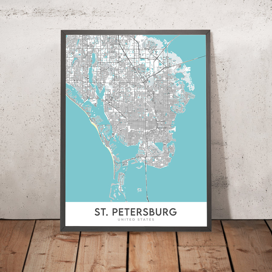 Moderne Stadtkarte von St. Petersburg, FL: Crescent Lake, Innenstadt, Old Northeast, Pinellas Point, The Pier 