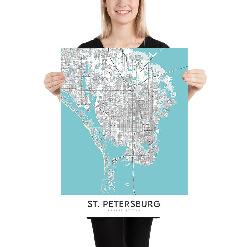Plan de la ville moderne de Saint-Pétersbourg, Floride : Crescent Lake, centre-ville, vieux nord-est, Pinellas Point, The Pier