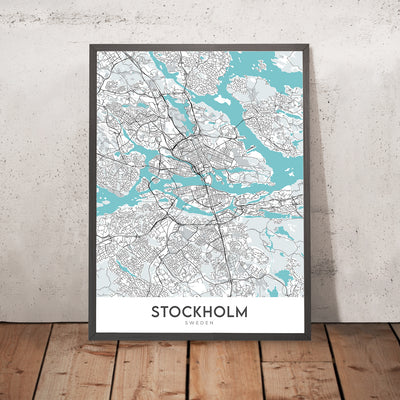 Moderner Stadtplan von Stockholm, Schweden: Gamla Stan, Stockholmer Schloss, Djurgården, E4, E18