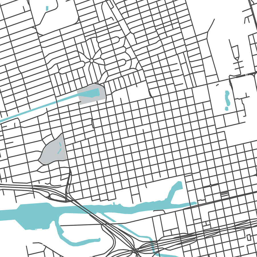 Moderne Stadtkarte von Stockton, CA: Innenstadt, University of the Pacific, Stockton Arena, I-5, SR-99 