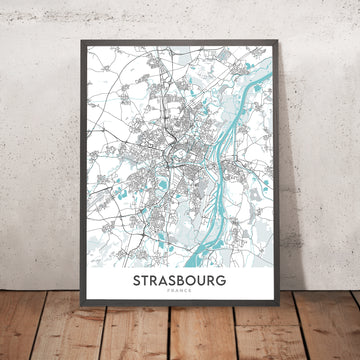 Modern City Map of Strasbourg, France: Cathedral, Rohan, Parc, Gare, A35
