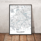 Plan de la ville moderne de Tallaght, Irlande : stade de Tallaght, The Square, hôpital de Tallaght, autoroute M50, route nationale N81