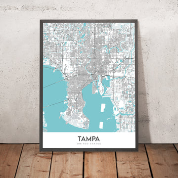 Moderne Stadtkarte von Tampa, FL: Innenstadt, Ybor City, Bayshore, Flughafen, Stadion 