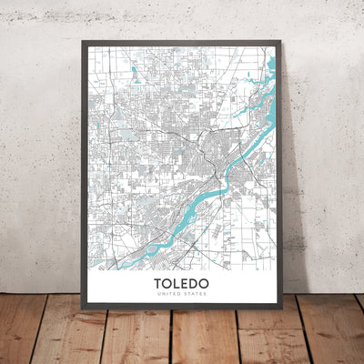 Mapa moderno de la ciudad de Toledo, OH: Centro, Museo de Arte de Toledo, I-75, I-80/90, Universidad de Toledo