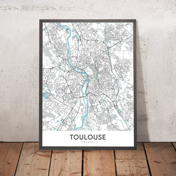 Modern City Map of Toulouse, France: Saint-Sernin, Pont Neuf, Place du Capitole, Canal du Midi, Garonne River