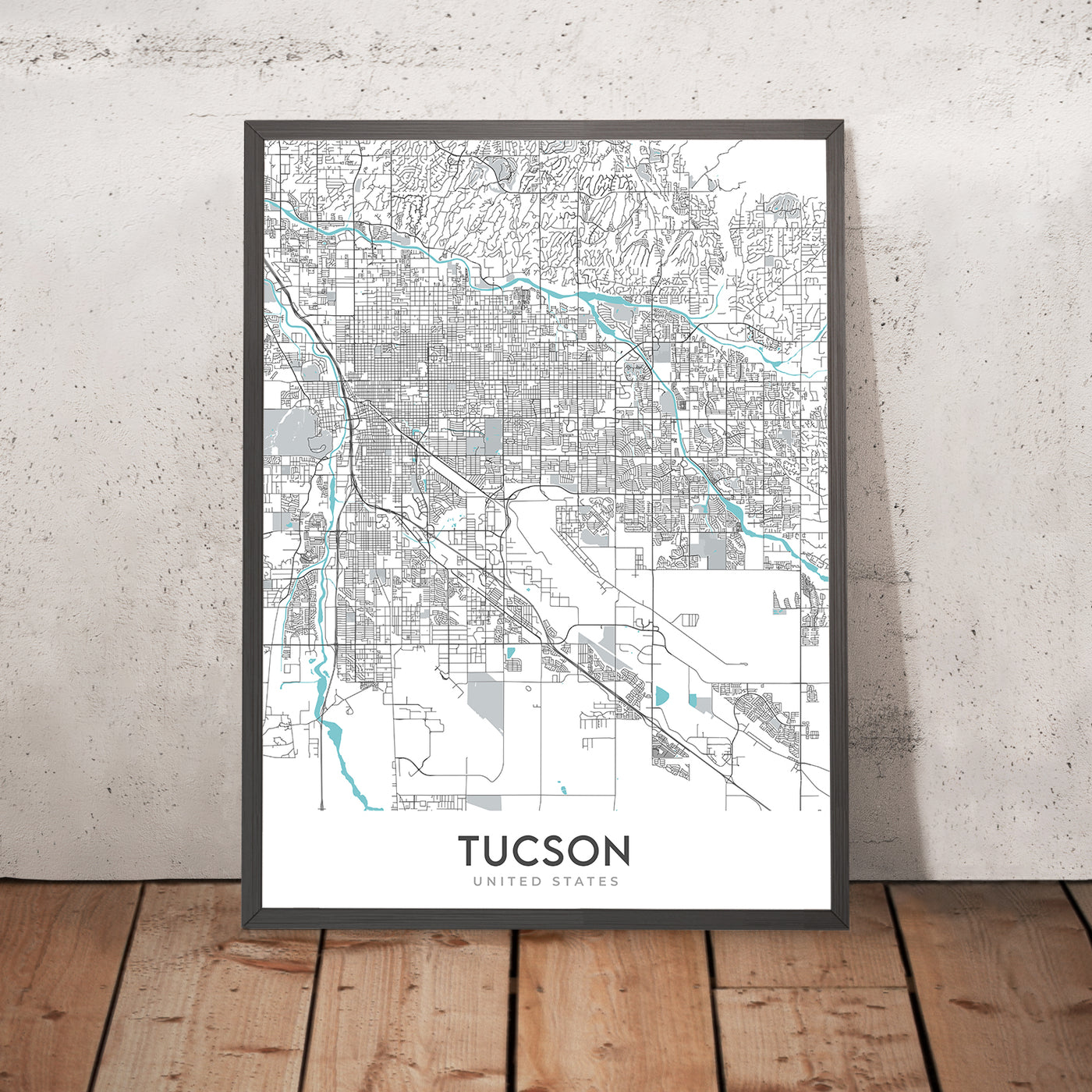 Mapa de la ciudad moderna de Tucson, AZ: Universidad de Arizona, Museo Pima del Aire y el Espacio, Parque Nacional Saguaro, Cañón Sabino, Monte Lemmon