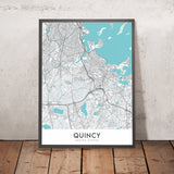 Carte de la ville moderne de Quincy, MA : Parc national Adams, Réserve des Blue Hills, Cimetière, Marché, Plage de Wollaston 