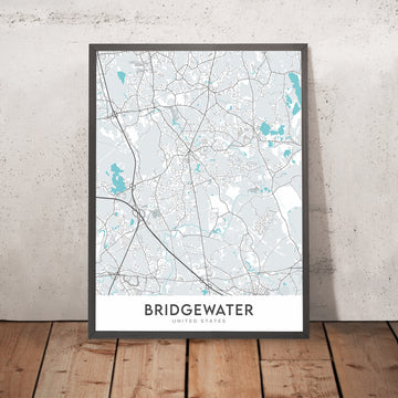 Mappa della città moderna di Bridgewater, MA: Università statale, Bridgewater Common, Società storica, Vecchio municipio, Prima chiesa congregazionalista 