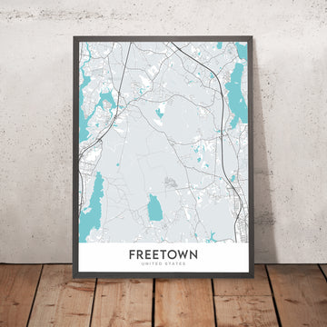 Mappa della città moderna di Freetown, MA: Fiume Assonet, Foresta Statale di Freetown, Lago Assawompset, US-44, MA-140 