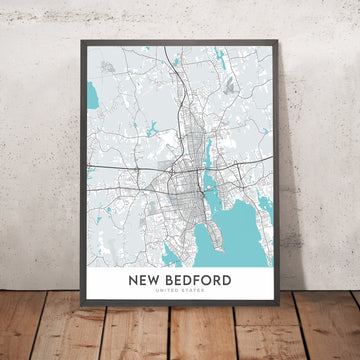 Moderne Stadtkarte von New Bedford, MA: Innenstadt, Nordende, Westende, Südende, Ostende 