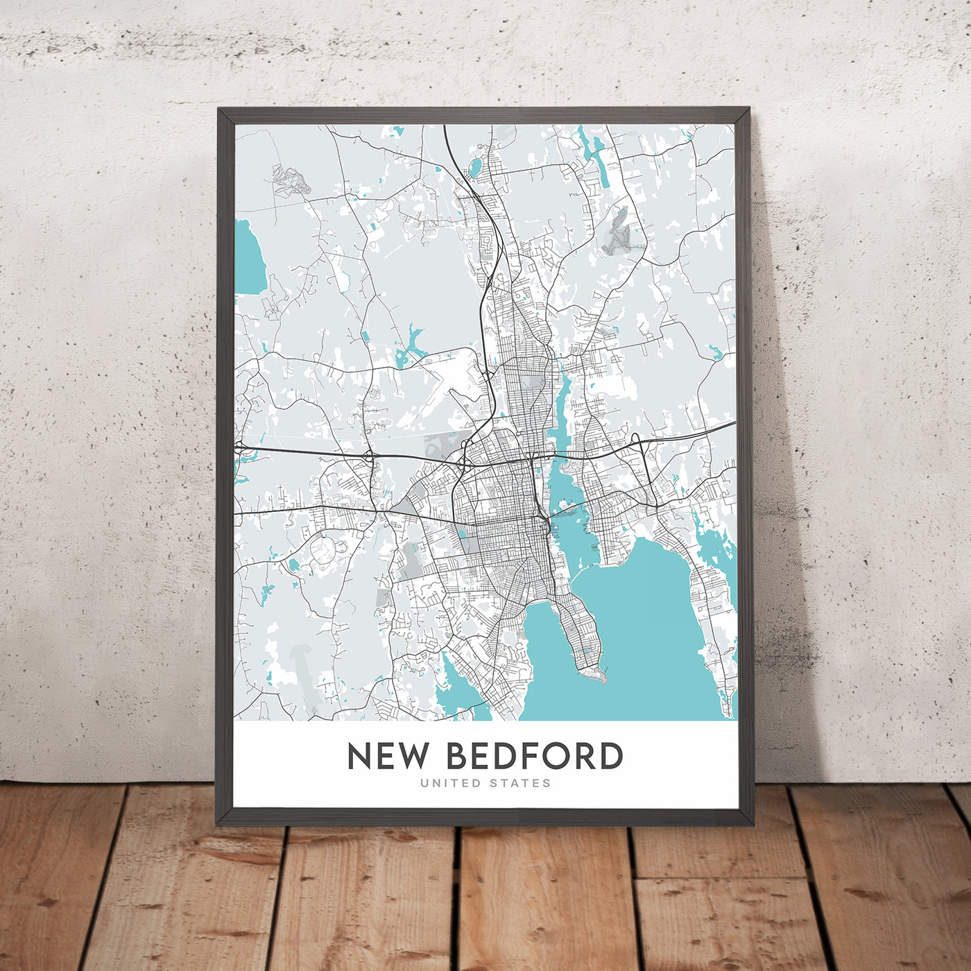 Plan de la ville moderne de New Bedford, MA : centre-ville, North End, West End, South End, East End
