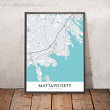 Carte de la ville moderne de Mattapoisett, MA : Centre, Neck, North Mattapoisett, Hôtel de ville, Bibliothèque publique gratuite de Mattapoisett 