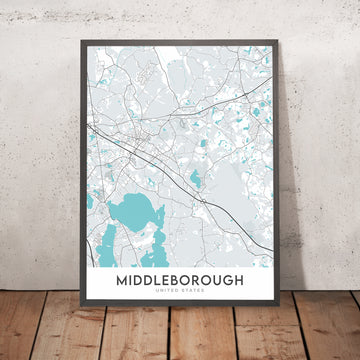 Mapa moderno de la ciudad de Middleborough, MA: Centro de Middleborough, Lago Assawompset, Interestatal 495, Río Nemasket, Estanque Assawompset