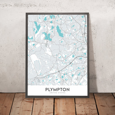 Plan de la ville moderne de Plympton, MA : hôtel de ville de Plympton, bibliothèque publique de Plympton, école secondaire de Plympton, MA-106, US-44