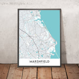 Mappa della città moderna di Marshfield, MA: Spiaggia di Brant Rock, Tenuta di Daniel Webster, Spiaggia di Green Harbor, Spiaggia di Rexhame, Fiume Sud 