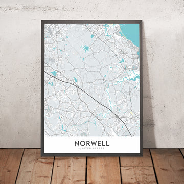 Modern City Map of Norwell, MA: Norwell Center, North River, South River, Indian Head River, Jacobs Pond
